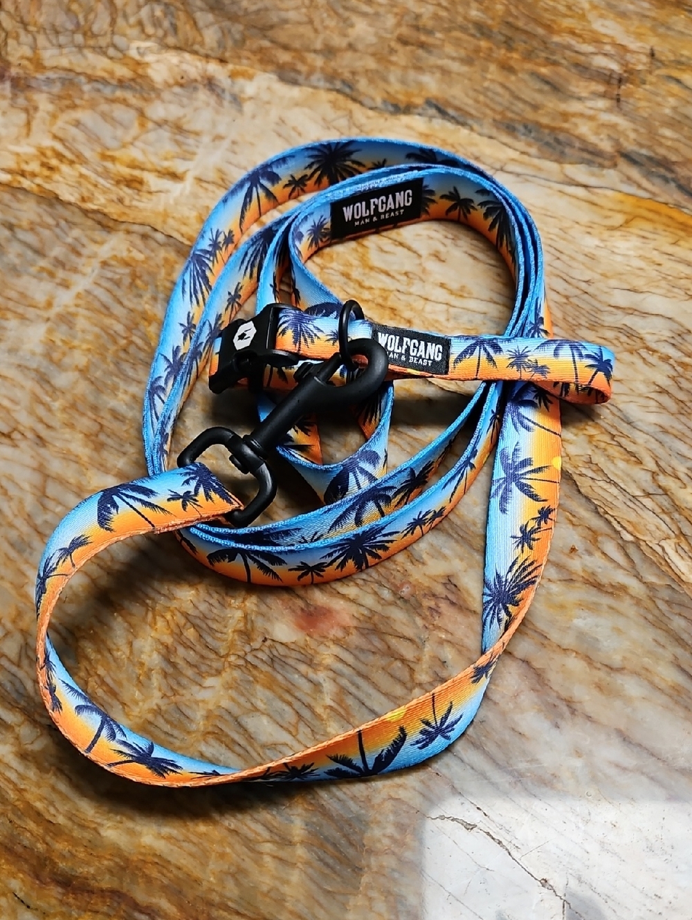WOLFGANG MAN & BEAST Tropical Palm Print Dog Leash and Colar NEW
